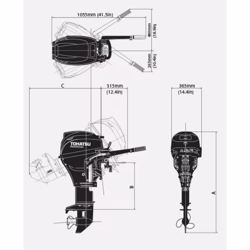 Лодочный мотор 4-тактный Tohatsu MFS 20 E EPTS, 20 л.с.