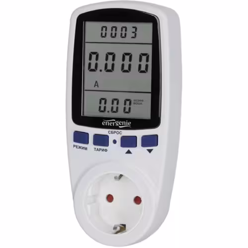 Измеритель мощности ваттметр Energenie EHB12-1, двухтарифный, ЖК-дисплей 2.8, русифицирован, белый