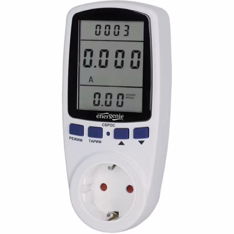 Измеритель мощности ваттметр Energenie EHB12-1, двухтарифный, ЖК-дисплей 2.8, русифицирован, белый