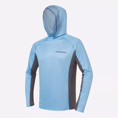Лонгслив мужской с капюшоном Finntrail Wave Big Logo 6614 LightBlue, полиэстер, голубой, размер 50-52 (L), 175-185 см