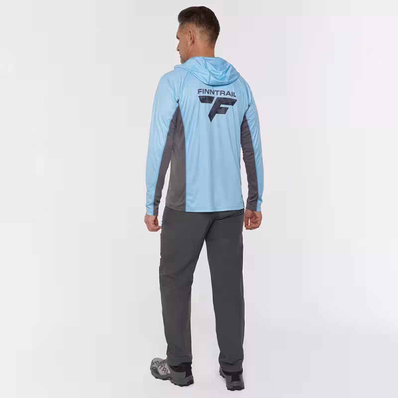 Лонгслив мужской с капюшоном Finntrail Wave Big Logo 6614 LightBlue, полиэстер, голубой, размер 50-52 (L), 175-185 см