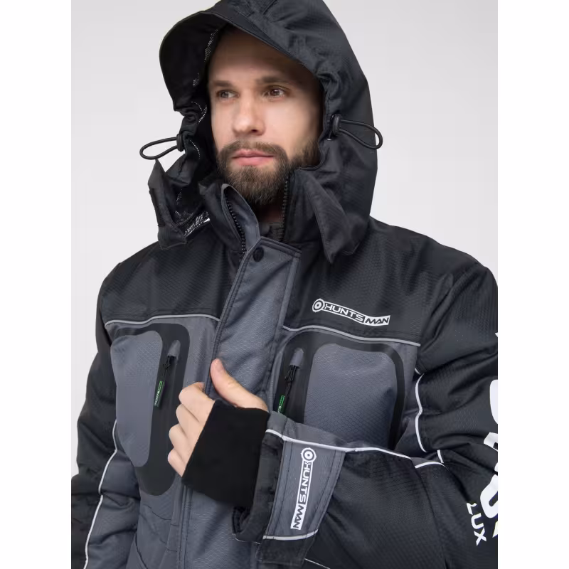 Костюм мужской Huntsman (Восток) Полюс V, ткань Cell, серый/черный, размер 56-58, 170-176 см