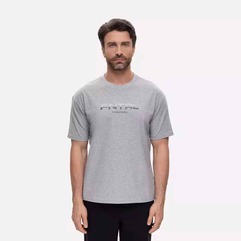 Футболка мужская Finntrail Logo 6734 Серый меланж (Grey Mellange), хлопок, размер XXL, 185-195 см