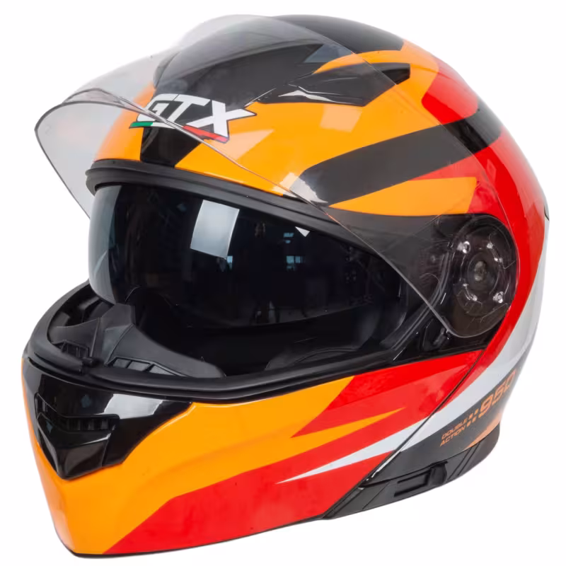 Мотошлем GTX 550 №2 Blck/White/Orange/Red, черный/оранжевый/красный, размер L (2 визора)