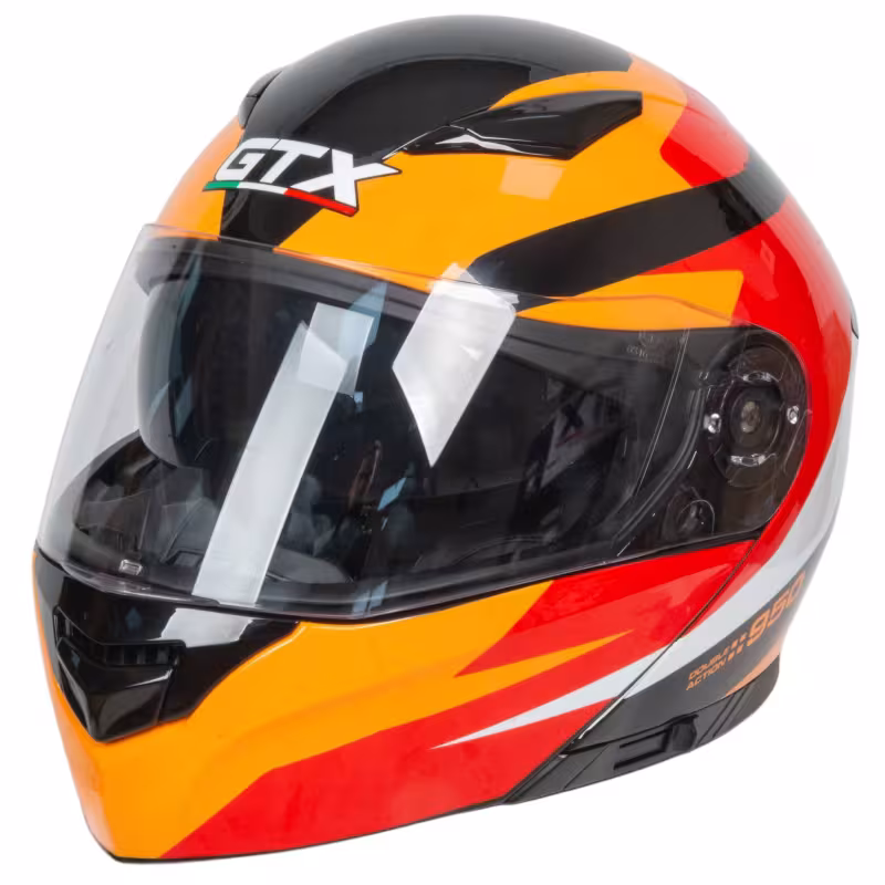 Мотошлем GTX 550 №2 Blck/White/Orange/Red, черный/оранжевый/красный, размер L (2 визора)
