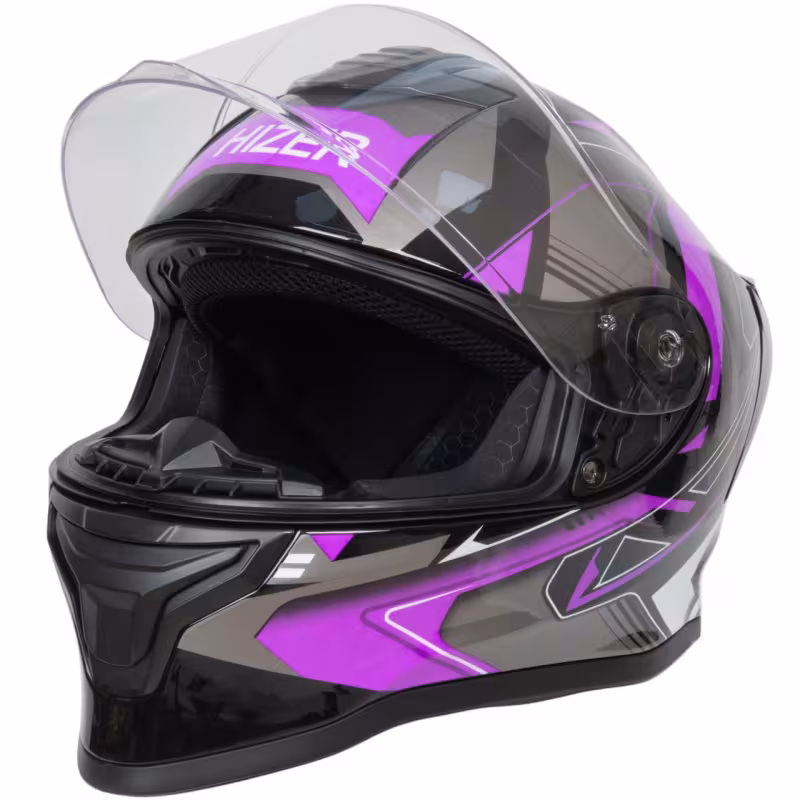 Мотошлем Hizer J5325 №1 blue, черный/синий/сиреневый, размер M