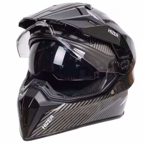 Мотошлем Hizer J6808 №4 carbon, черный/серый, размер S (2 визора)