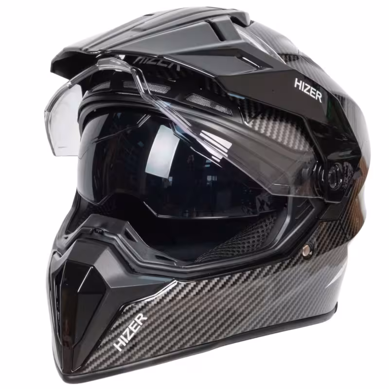 Мотошлем Hizer J6808 №4 carbon, черный/серый, размер S (2 визора)