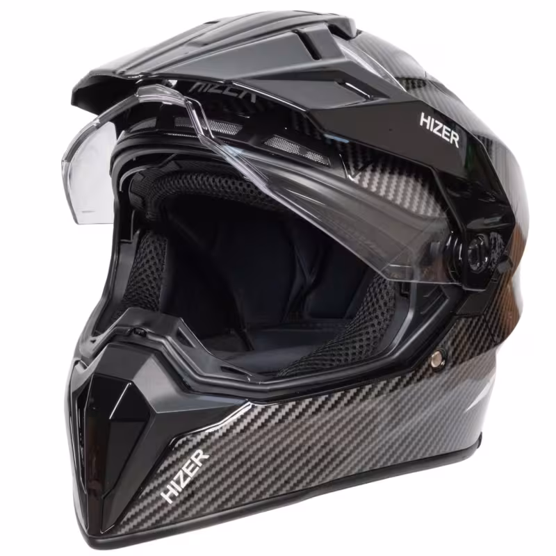 Мотошлем Hizer J6808 №4 carbon, черный/серый, размер S (2 визора)