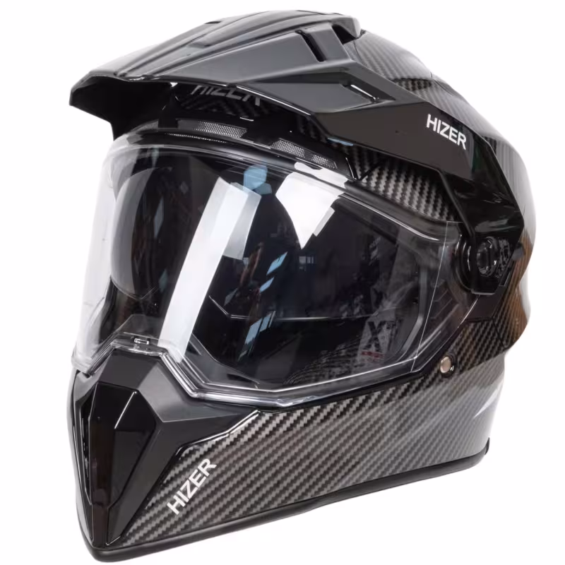 Мотошлем Hizer J6808 №4 carbon, черный/серый, размер S (2 визора)