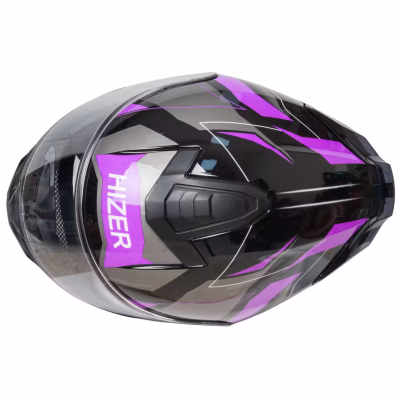 Мотошлем Hizer J5325 №1 blue, черный/синий/сиреневый, размер S