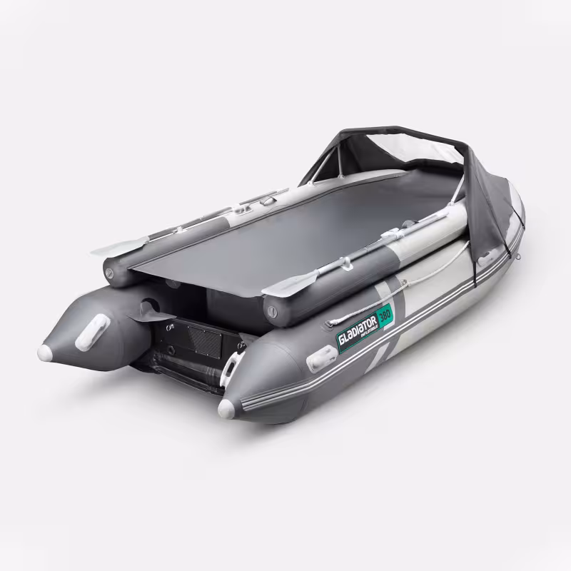 Надувная лодка ПВХ Gladiator E380X PRO, НДНД, светло-серый/темно-серый