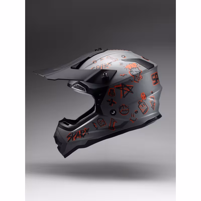 Мотошлем детский Sparx Jet Graffity WS-905, серый/оранжевый матовый, размер YS