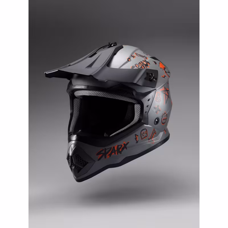 Мотошлем детский Sparx Jet Graffity WS-905, серый/оранжевый матовый, размер YS