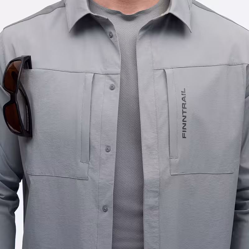 Рубашка мужская Finntrail Breeze 1212 Серый (Grey), Рипстоп (Ripstop), размер L, 175-185 см