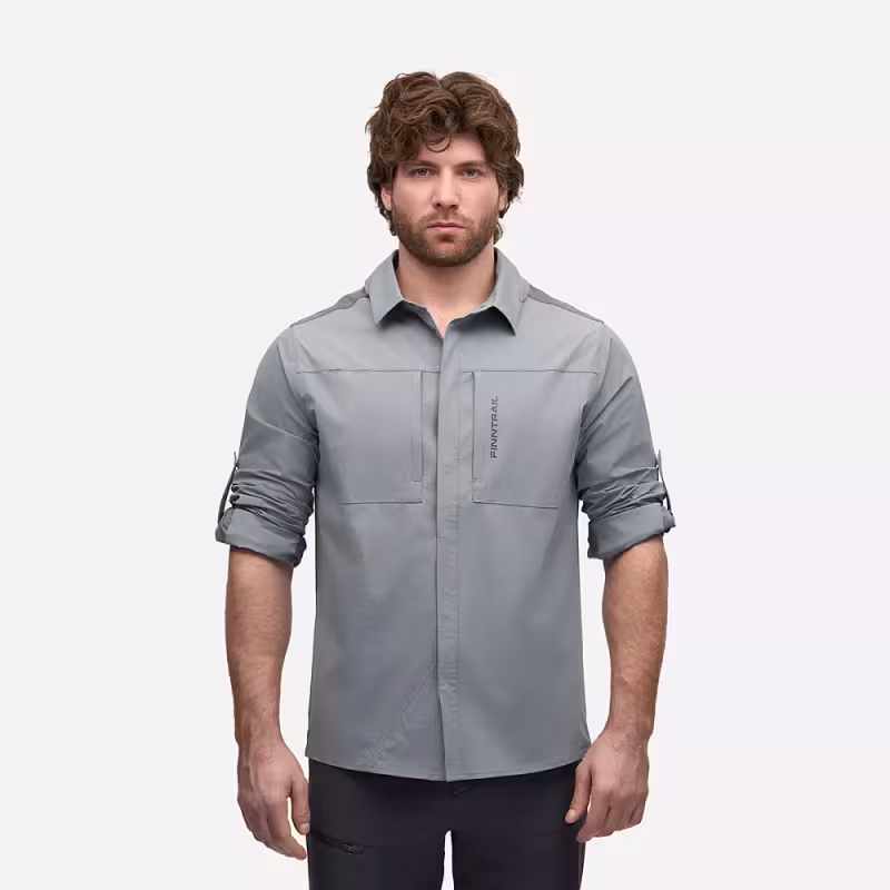 Рубашка мужская Finntrail Breeze 1212 Серый (Grey), Рипстоп (Ripstop), размер XXL, 185-195 см