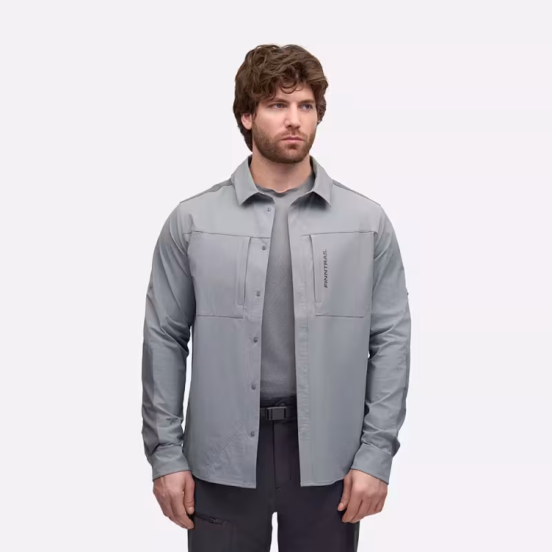 Рубашка мужская Finntrail Breeze 1212 Серый (Grey), Рипстоп (Ripstop), размер XXL, 185-195 см