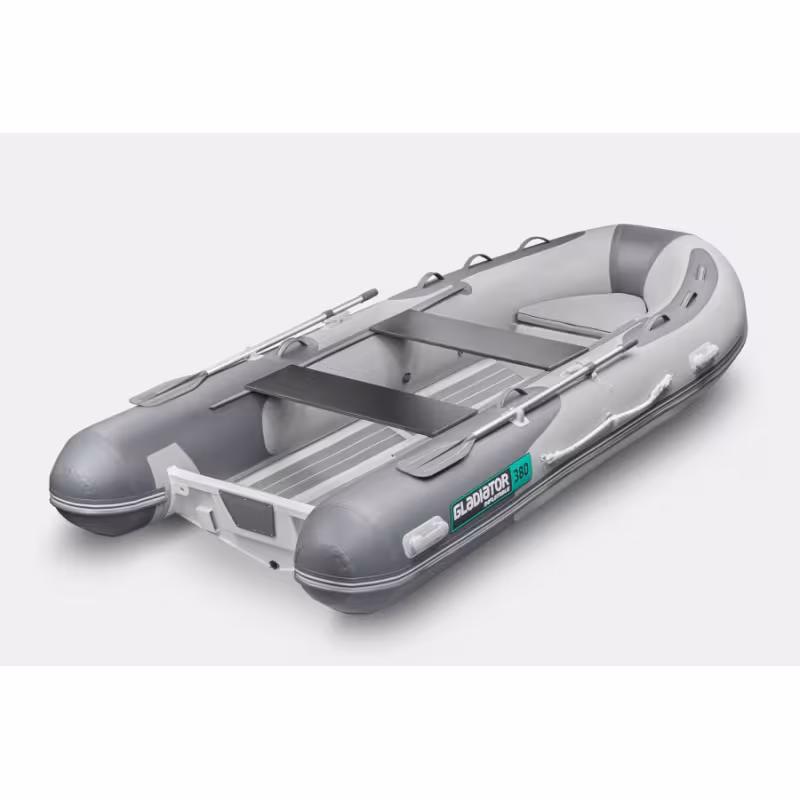 Лодка надувная РИБ Gladiator AL 380, светлосерый/темносерый
