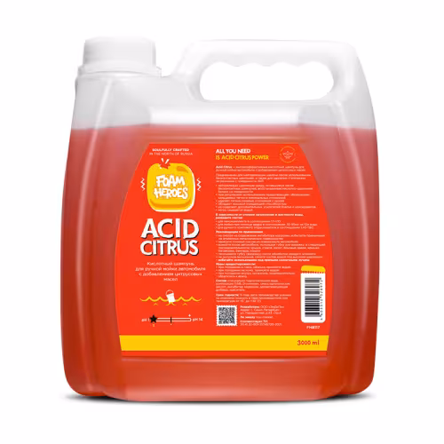 Автошампунь кислотный для ручной мойки автомобиля Foam Heroes Acid Citrus, 3 л
