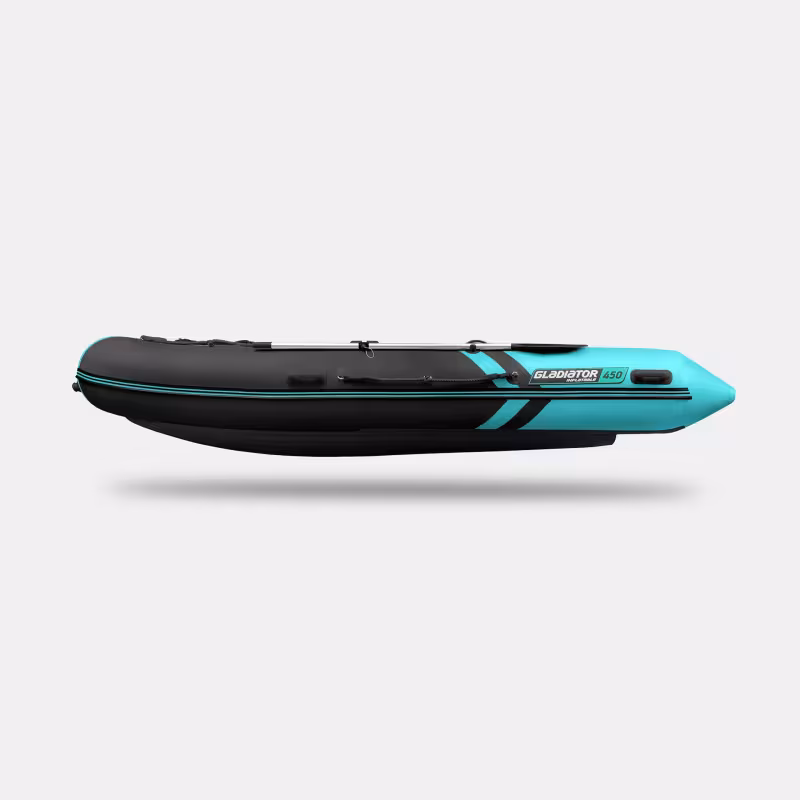 Лодка надувная ПВХ Gladiator E 450 S, НДНД, черный/бирюзовый