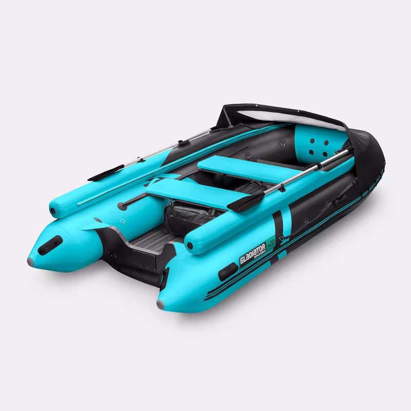 Лодка надувная ПВХ Gladiator E 420Х, НДНД, черный/бирюзовый