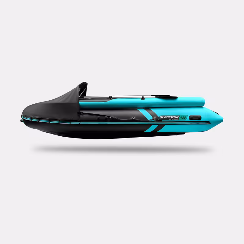 Лодка надувная ПВХ Gladiator E 420Х, НДНД, черный/бирюзовый