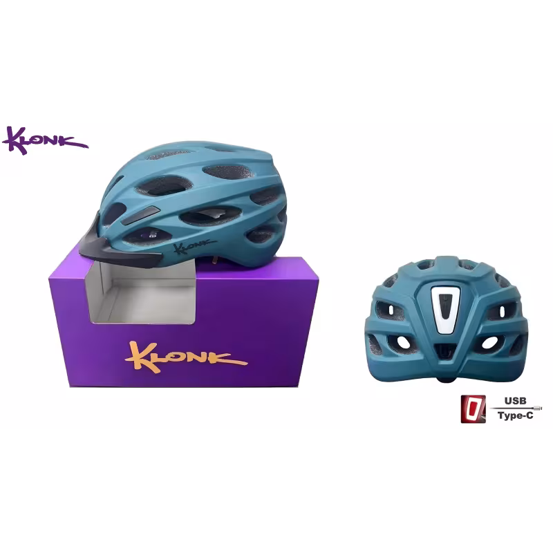 Велошлем Klonk MTB/Cross Country с фонарем (USB Type-C), матовый/темно-бирюзовый, размер M/L