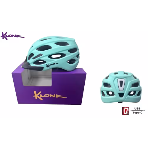 Велошлем Klonk MTB/Cross Country с фонарем (USB Type-C), матовый/светло-голубой, размер M/L