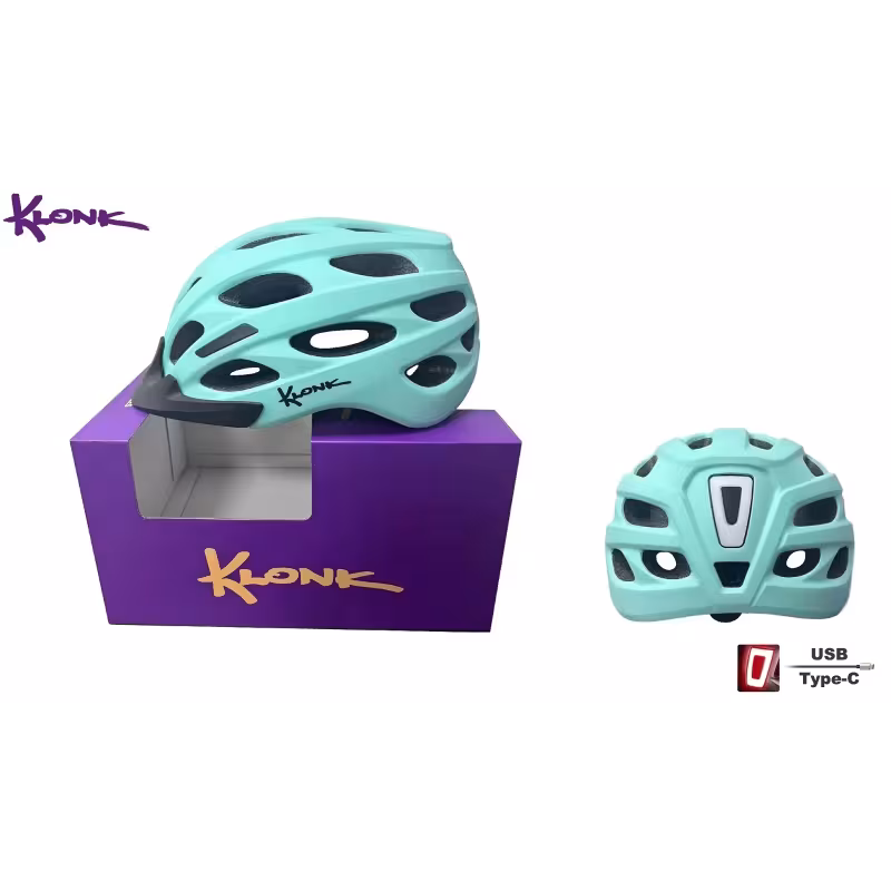 Велошлем Klonk MTB/Cross Country с фонарем (USB Type-C), матовый/светло-голубой, размер M/L