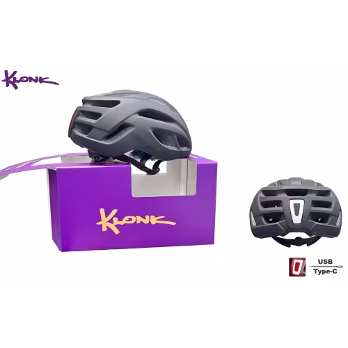 Велошлем Klonk MTB/Cross Country с фонарем (USB Type-C), черный матовый, размер M/L