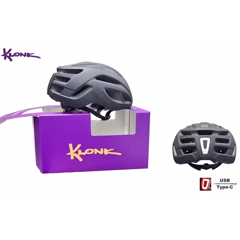 Велошлем Klonk MTB/Cross Country с фонарем (USB Type-C), черный матовый, размер M/L