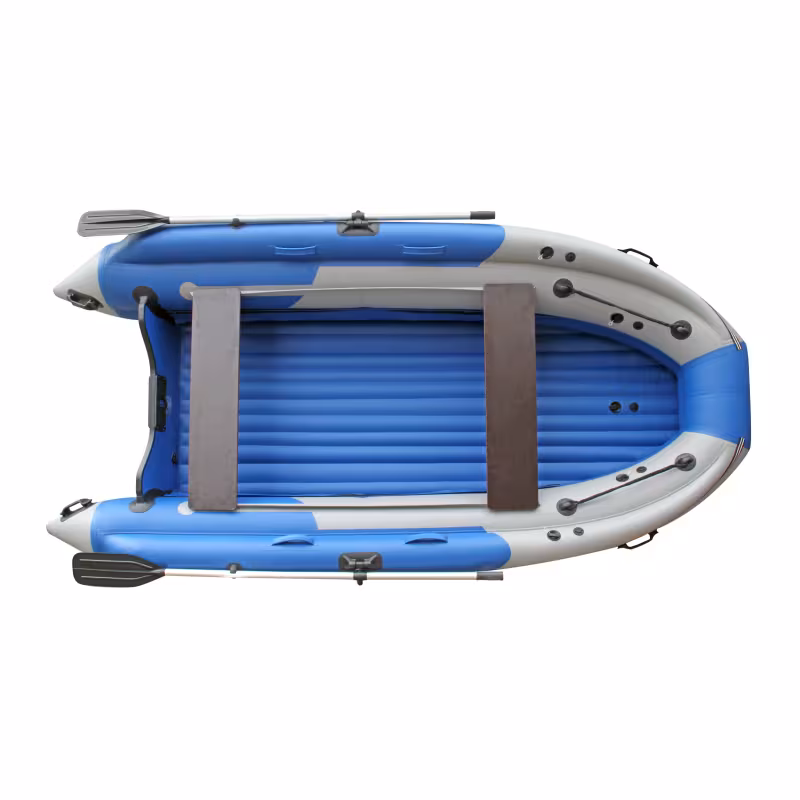 Лодка надувная РИБ c интегрированным фальшбортом Angler Tornado 430 Skat Fi, светло-синий/серый