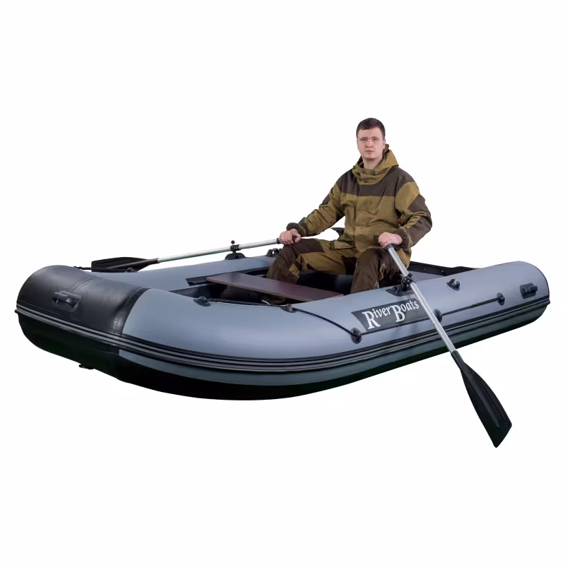 Лодка надувная ПВХ RiverBoats RB-350, пайол фанерный, серый/черный