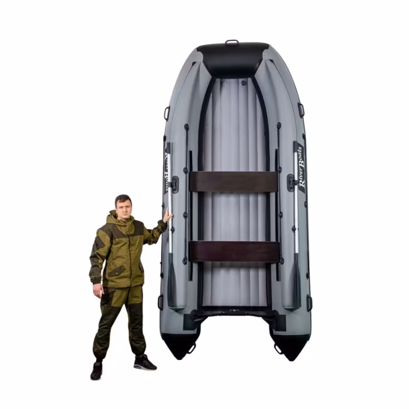 Лодка надувная ПВХ с фальшбортом Riverboats RB-370 НДНД, серый/черный