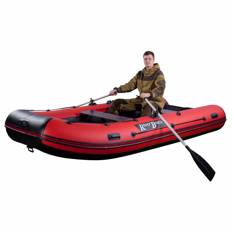 Лодка надувная ПВХ RiverBoats RB-370, пайол фанерный, серый/черный