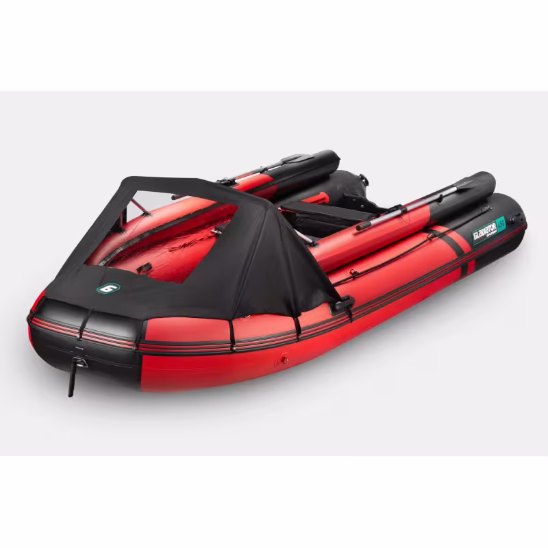 Лодка надувная ПВХ с фальшбортами Gladiator E450X PRO НДНД, красный/черный