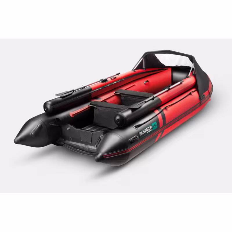 Лодка надувная ПВХ с фальшбортами Gladiator E450X PRO НДНД, красный/черный