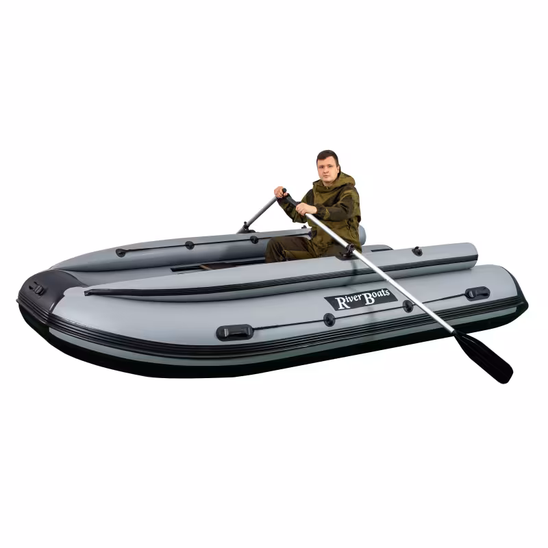 Лодка надувная ПВХ с фальшбортом RiverBoats RB-410 НДНД, серый/черный