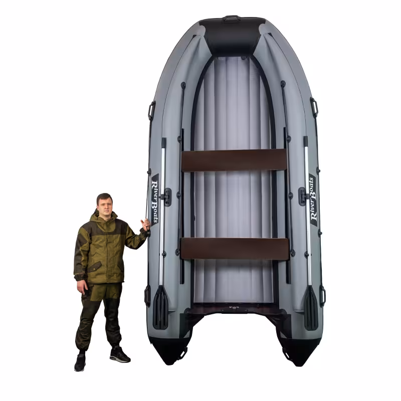 Лодка надувная ПВХ с фальшбортом RiverBoats RB-410 НДНД, серый/черный