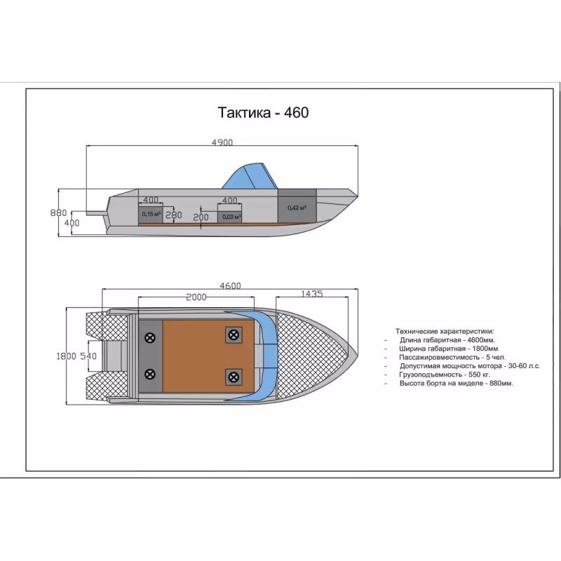 Лодка алюминиевая Тактика 460