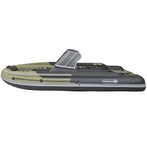 Лодка РИБ с фальшбортом, консолью, рундуком Angler Tornado 430 Skat, серый/оливковый