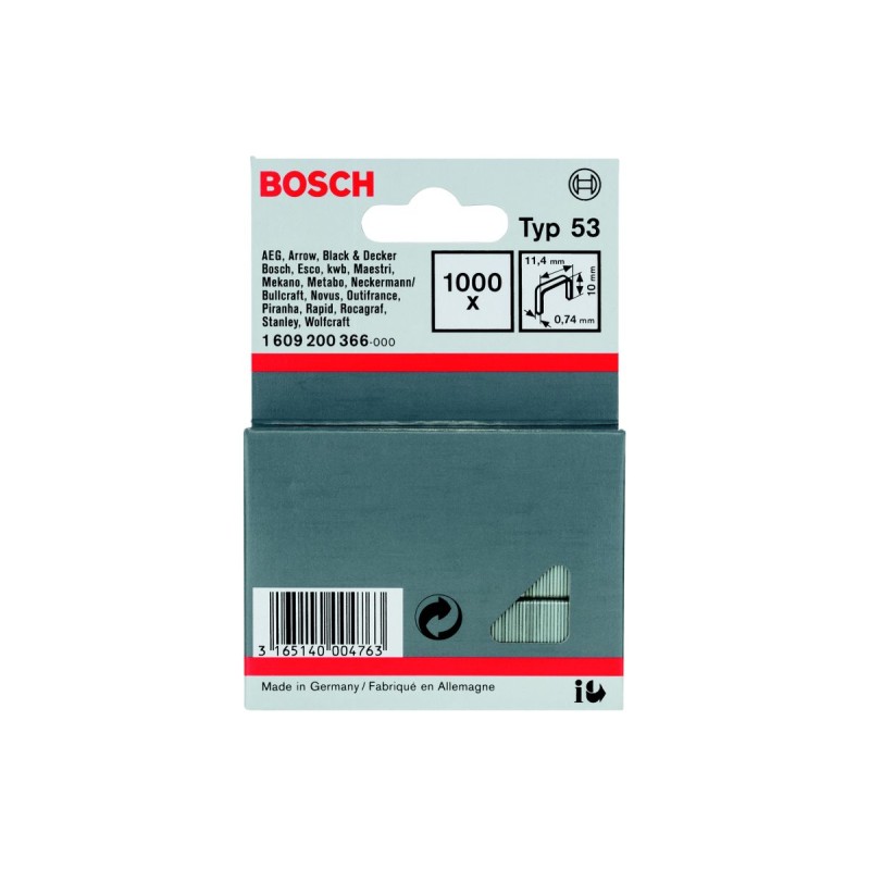Скобы для степлера Bosch 1609200366, размер 10 мм, Т53, 1000 шт 