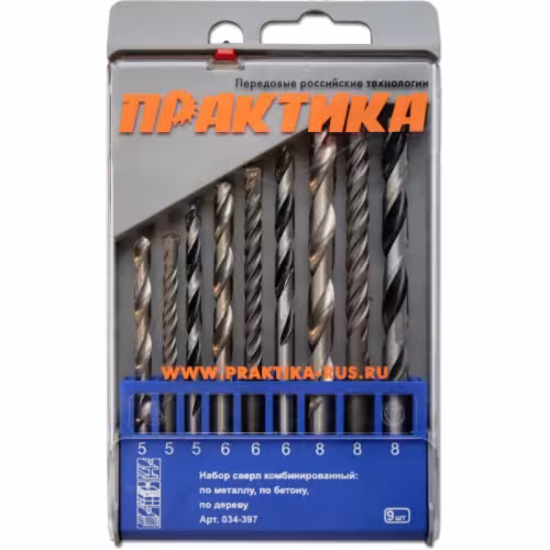Набор сверл ПРАКТИКА по мет/бет/дер 9 шт.