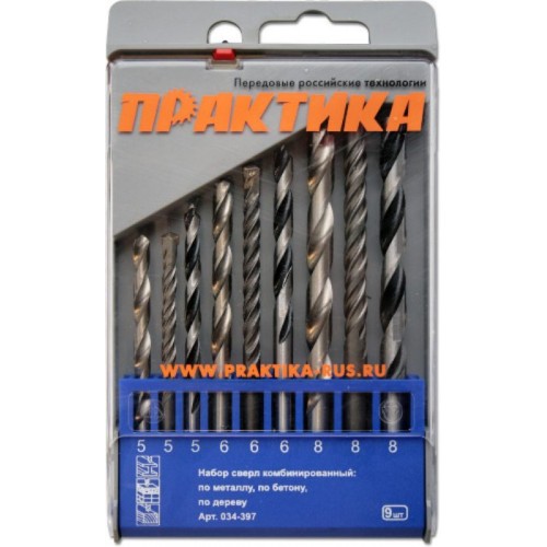 Набор сверл ПРАКТИКА по мет/бет/дер 9 шт.