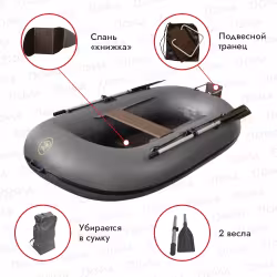 Надувная лодка ПВХ Flinc BoatMaster 250 Эгоист Люкс, пайол фанерный, серый
