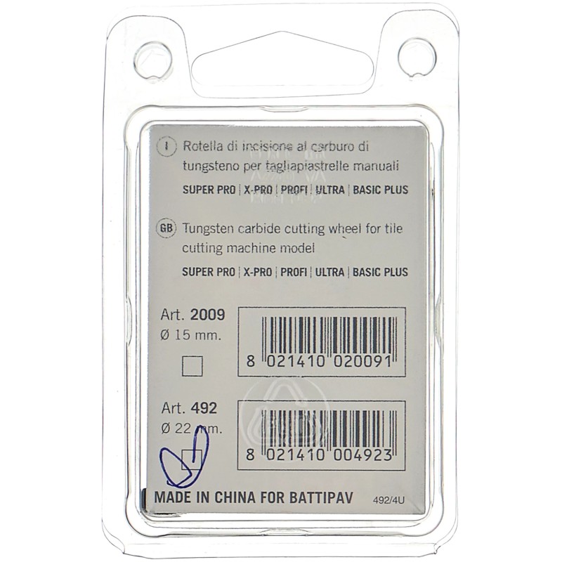 Ролик режущий Battipav 492, диаметр 22 мм, из карбид-вольфрама