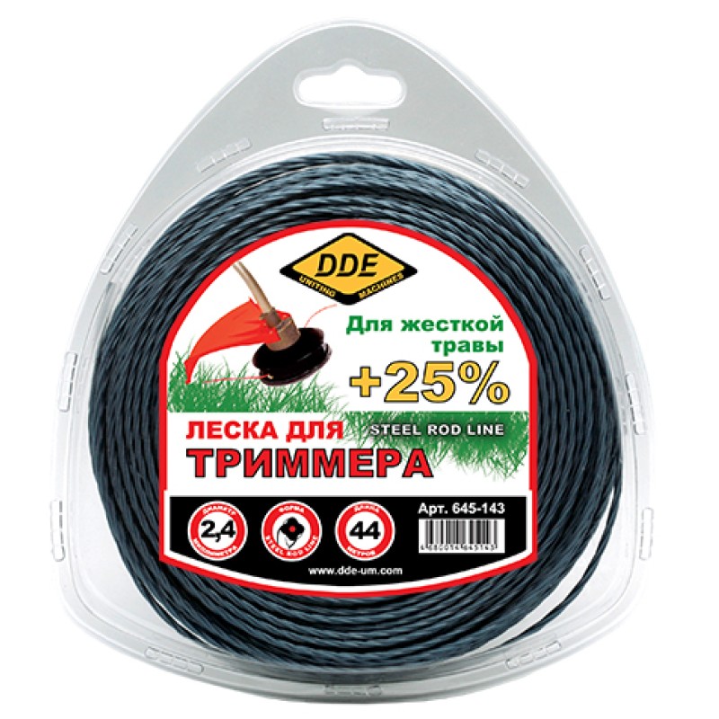 Корд триммерный армированный DDE Steel Rod Line, крест витой, 2,4мм*44м