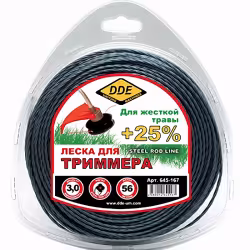 Корд триммерный армированный DDE Steel Rod Line, крест витой, 3,0мм*56м