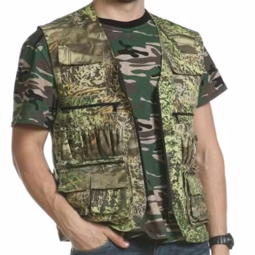 Жилет разгрузочный мужской CosmoTex Охотник, смесовая ткань, зеленый камуфляж, 48-50 (M), 170-176 см