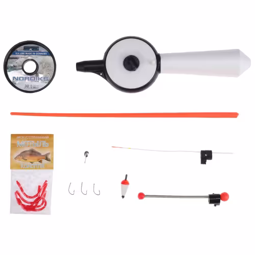 Набор для зимней рыбалки Три Кита Ice Master №3 (удилище, катушка, приманки, леска, сторожки, крючки, поплавок)
